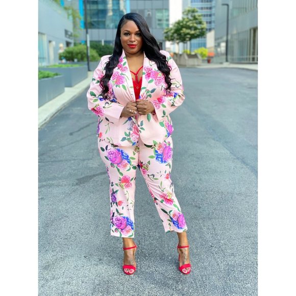 L'ATISTE Pants - Floral Crop Pant and Blazer Suit